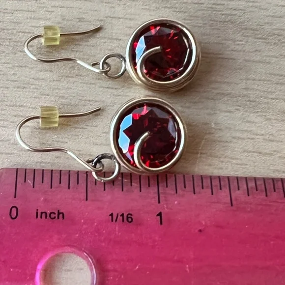 MADE IN ISRAEL VINTAGE LARGE RED ORANGE GARNET COLOR PASTE GLASS EARRINGS